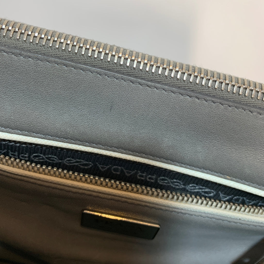 Prada Marble Grey Saffiano Leather Striped Small Satchel | Gently Used |