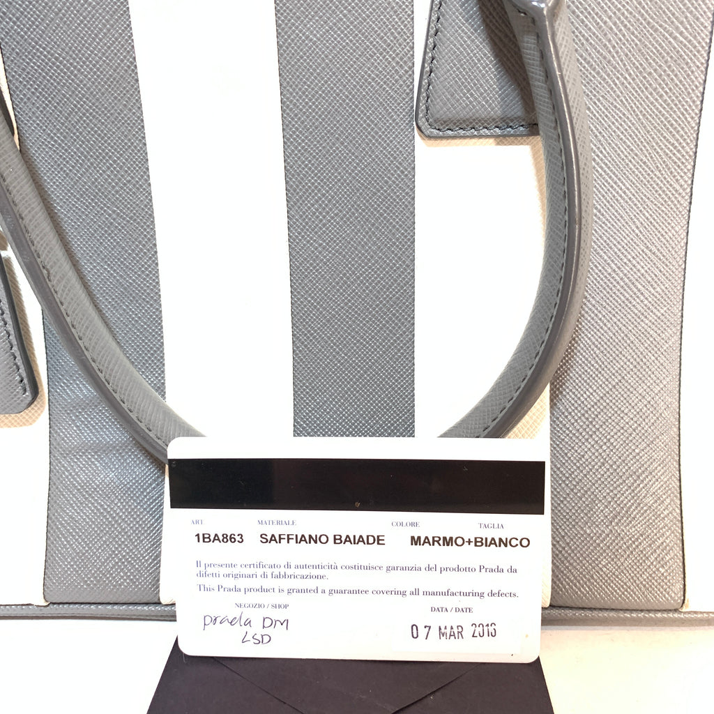 Prada Marble Grey Saffiano Leather Striped Small Satchel | Gently Used |