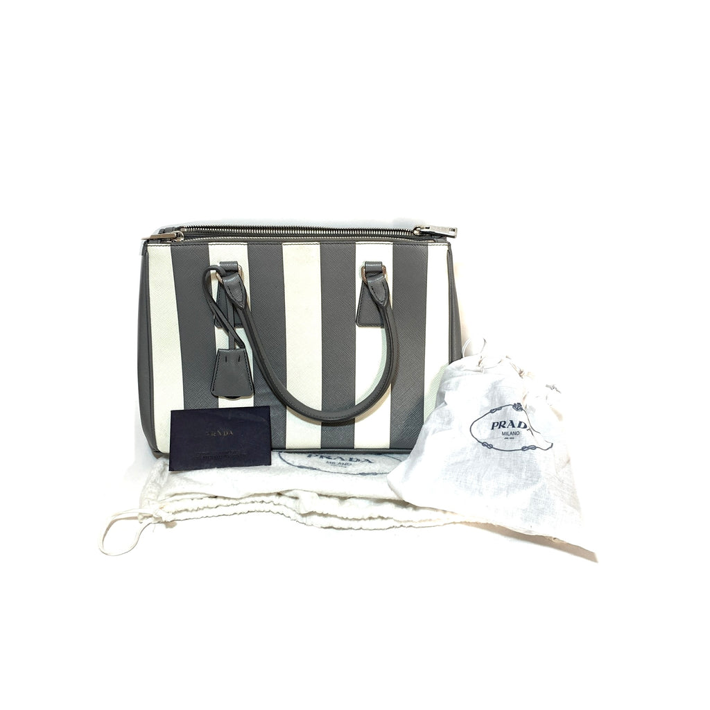 Prada Marble Grey Saffiano Leather Striped Small Satchel | Gently Used |