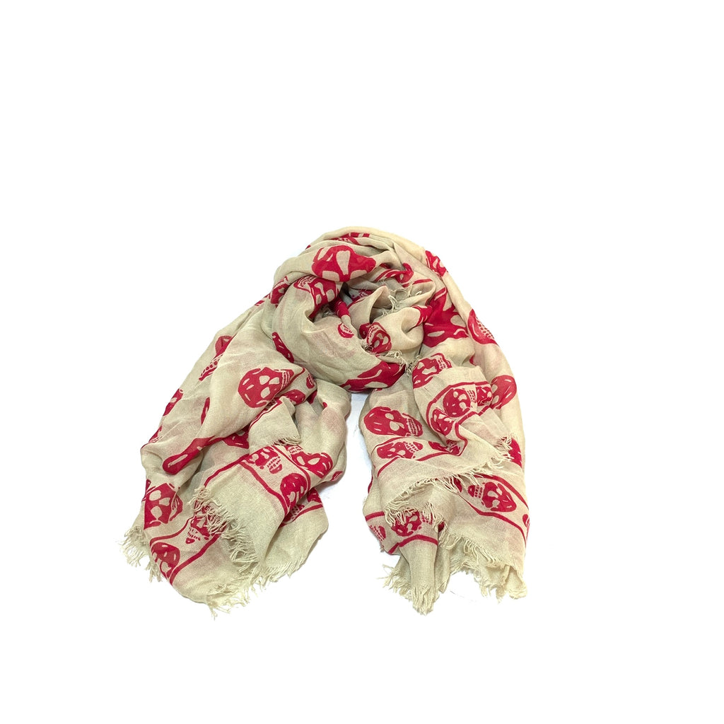 Alexander McQueen Beige & Pink Skull Cashmere/ Pashmina Scarf | Gently Used |