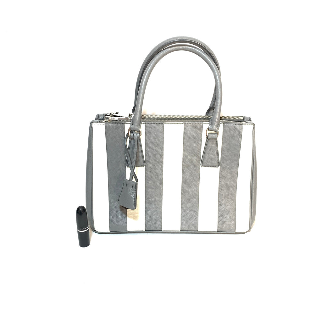 Prada Marble Grey Saffiano Leather Striped Small Satchel | Gently Used |