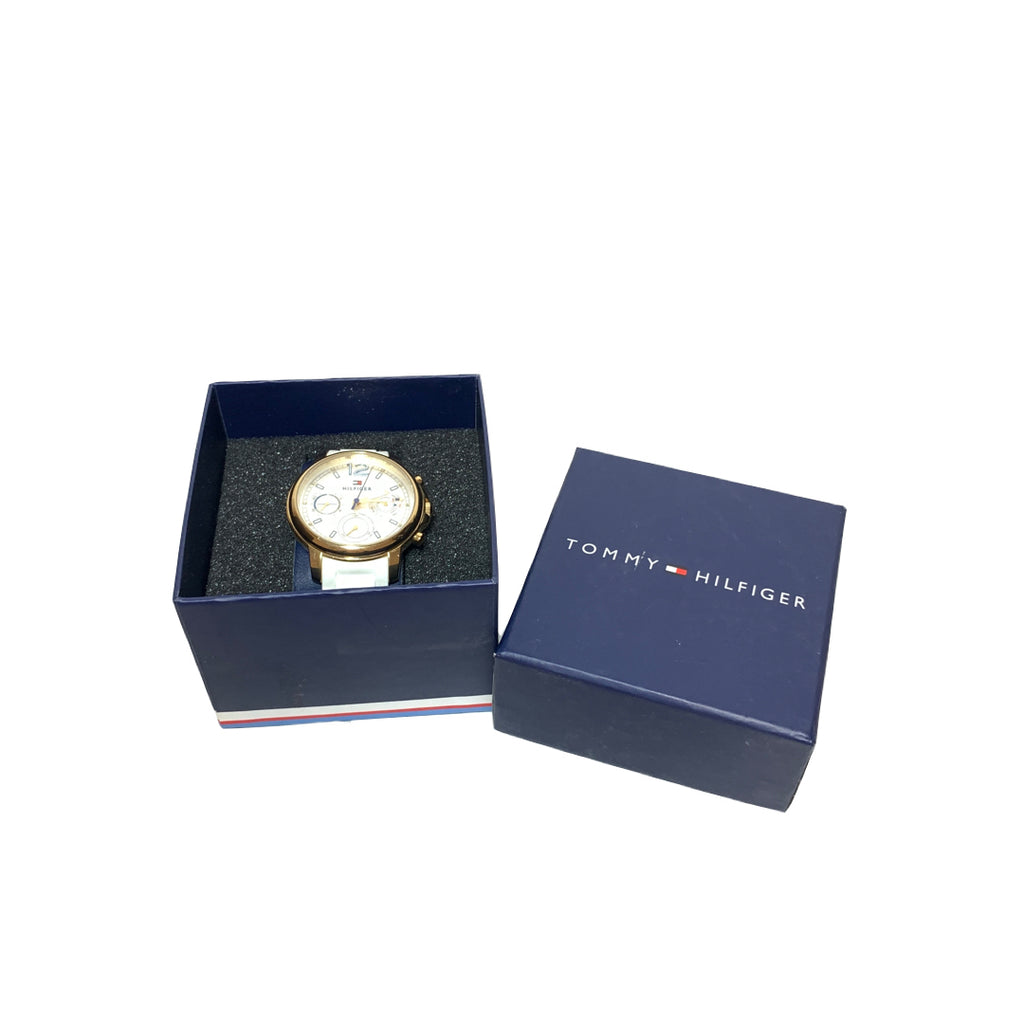 Tommy Hilfiger Gold & White Silicone Strap Watch | Gently Used |