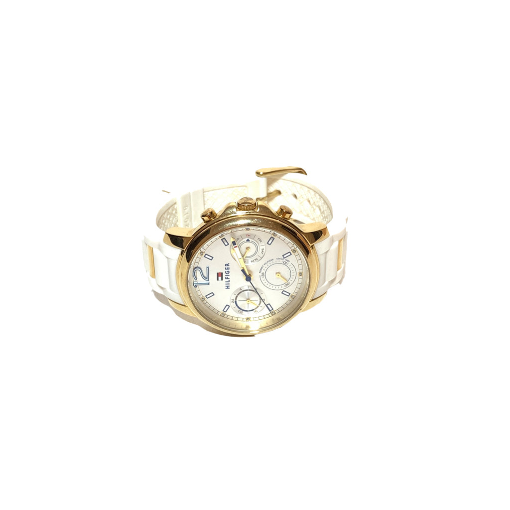 Tommy Hilfiger Gold & White Silicone Strap Watch | Gently Used |