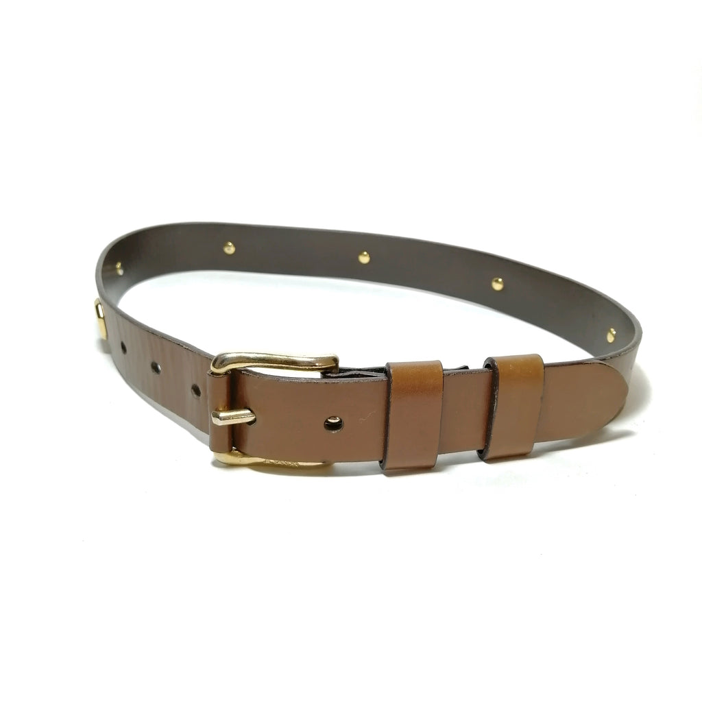 Jil Sander Brown Leather with Gold Studs Belt | Pre Loved |