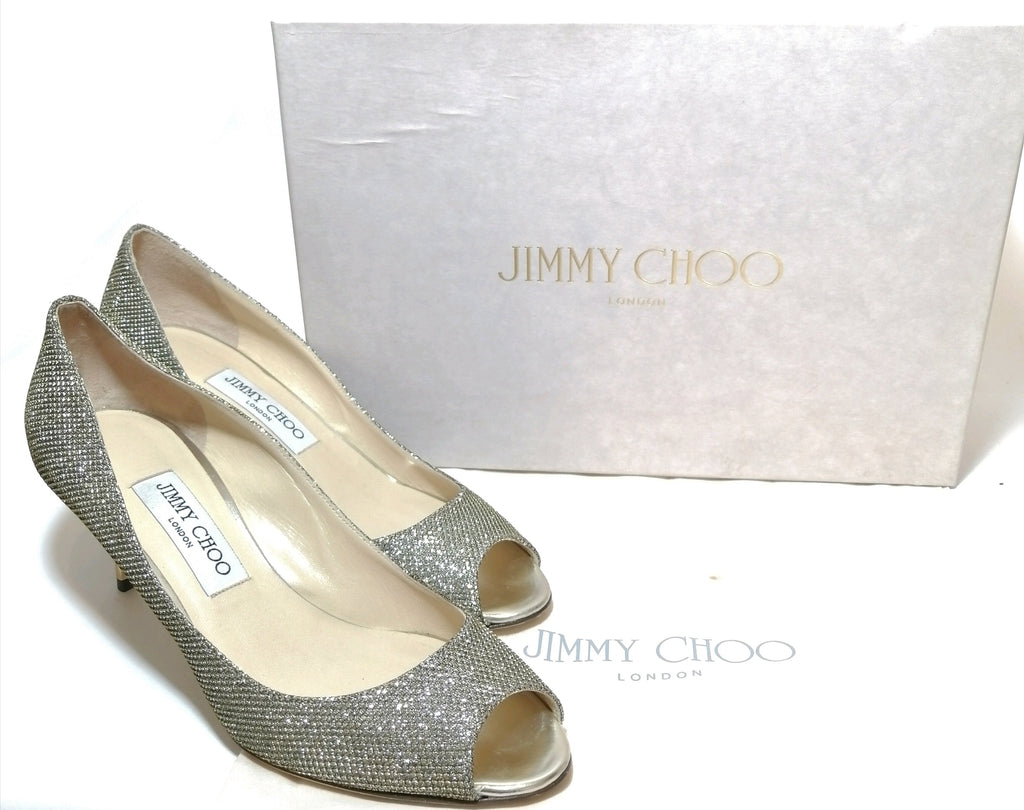 Jimmy Choo ISABEL Light Bronze Lamé Glitter Pumps | Gently Used |