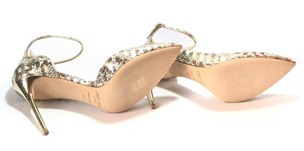 Jimmy Choo LUCY 100 Striped Metallic Gold Python Heels | Like New |