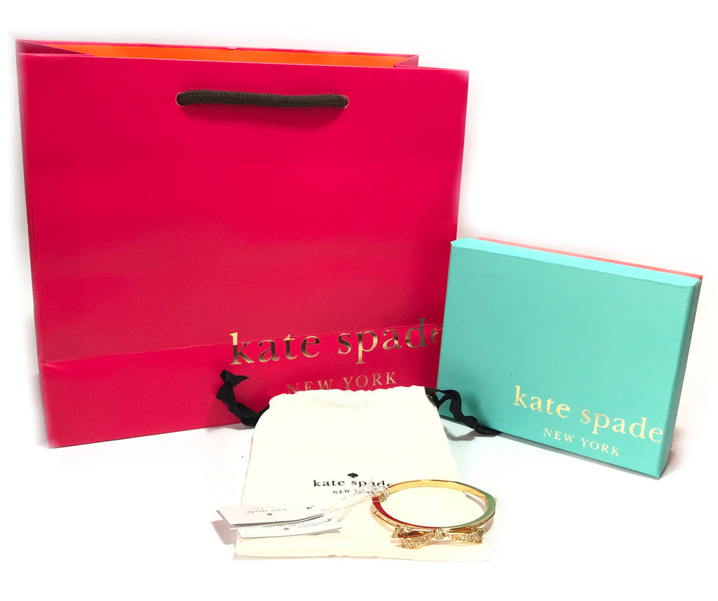 Kate Spade Love Notes Gold Pave Large Bow Bangle  | Brand New |