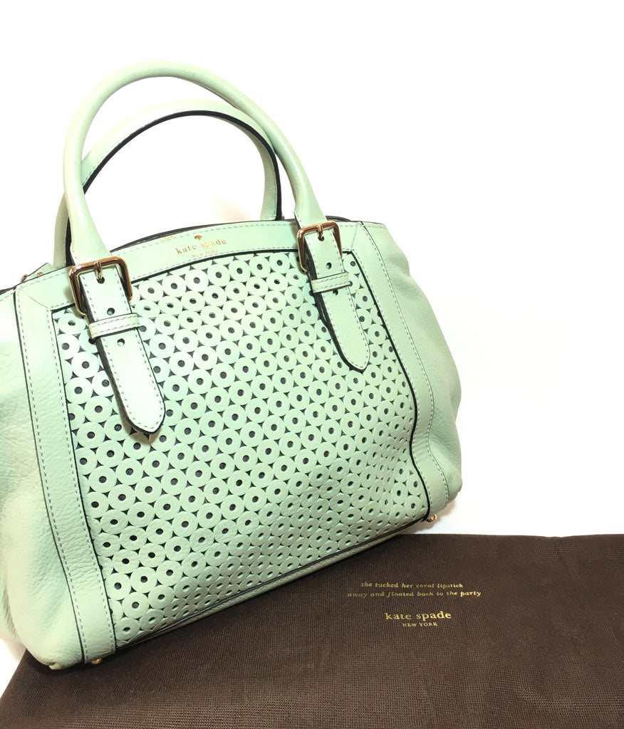 Kate Spade Mint Green Laser Cut Leather Tote Bag | Gently Used |