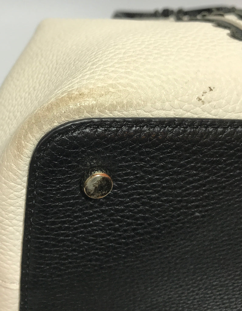 Kate Spade White Leather with Black Flowers Tote Bag | Pre Loved |