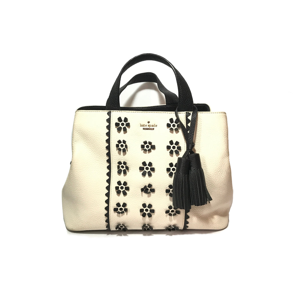 Kate Spade White Leather with Black Flowers Tote Bag | Pre Loved |