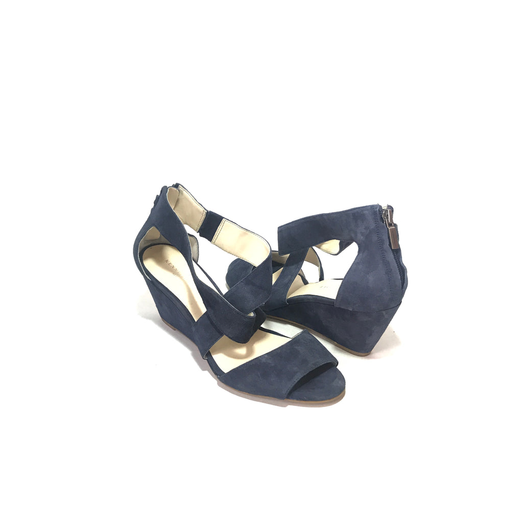 Kenneth Cole Blue Suede Multi Strap Wedges | Like New |