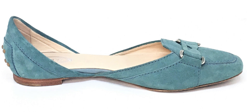 TOD's Teal Suede Square-toed Flats | Pre Loved |