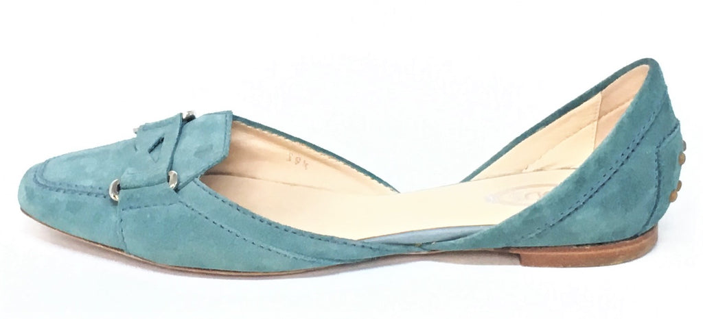 TOD's Teal Suede Square-toed Flats | Pre Loved |