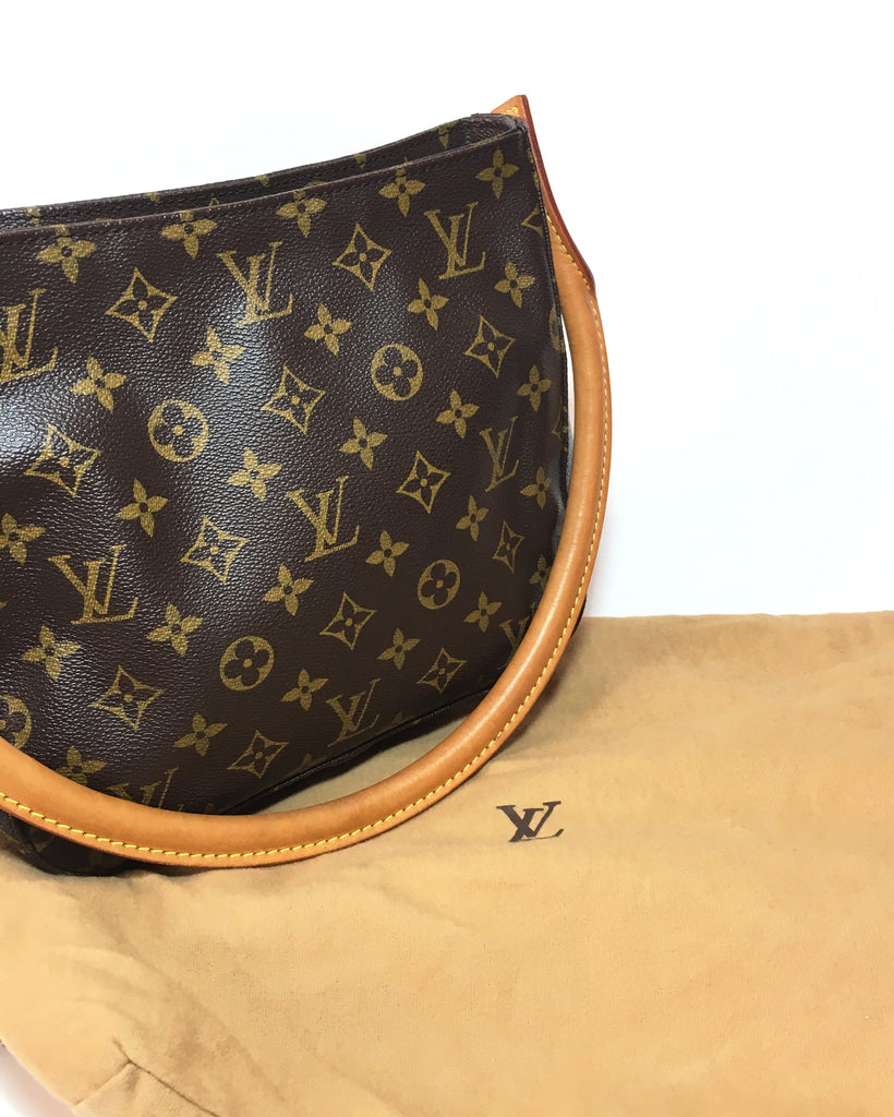 Louis Vuitton Brown Monogram Canvas Leather Looping MM Shoulder Bag | Like New |