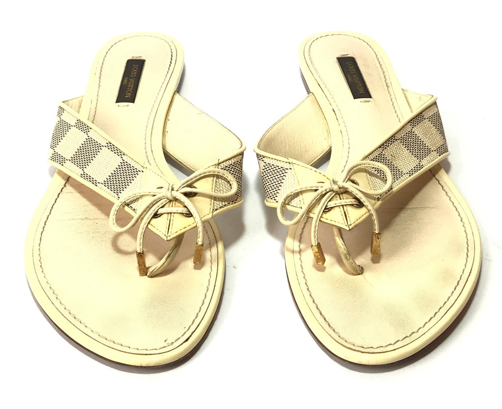 Louis Vuitton Cream Damier Azur Thong Sandals | Pre Loved |