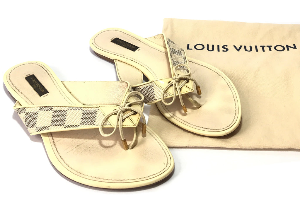 Louis Vuitton Cream Damier Azur Thong Sandals | Pre Loved |