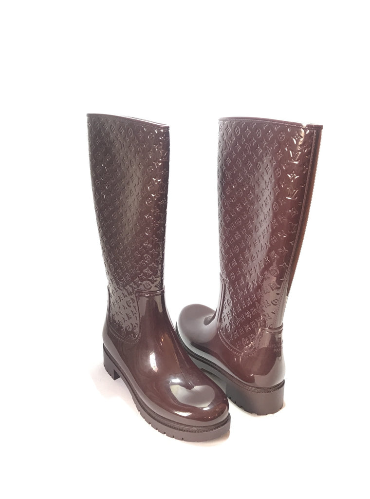 Louis Vuitton Brown Maroon Monogram Patent Leather Rain Boots | Like New |