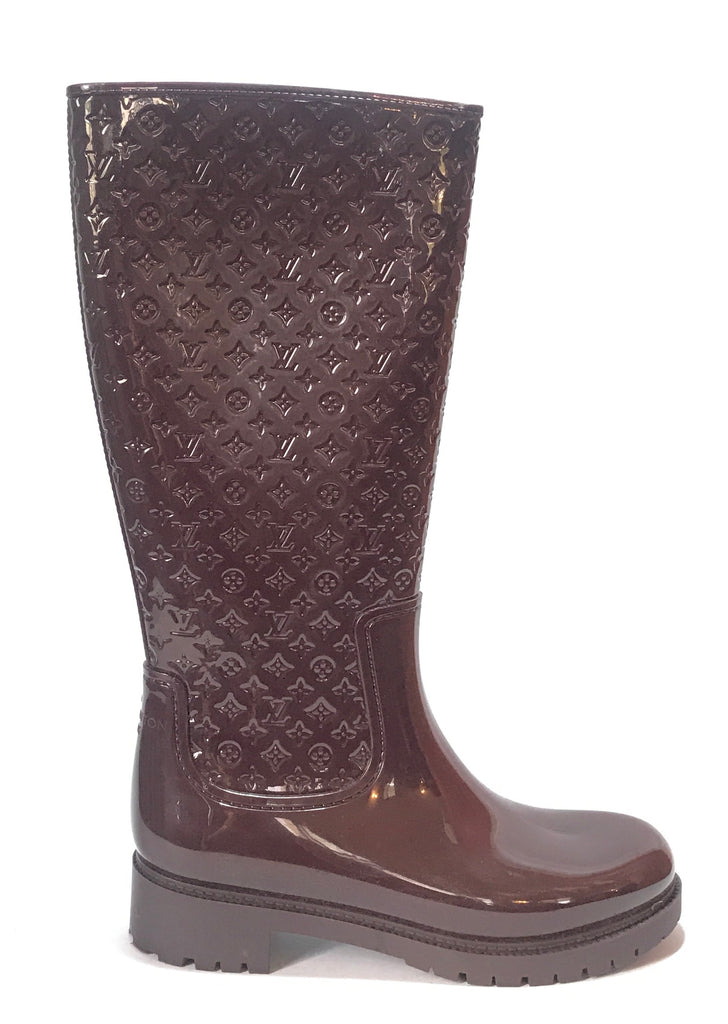 Louis Vuitton Brown Maroon Monogram Patent Leather Rain Boots | Like New |