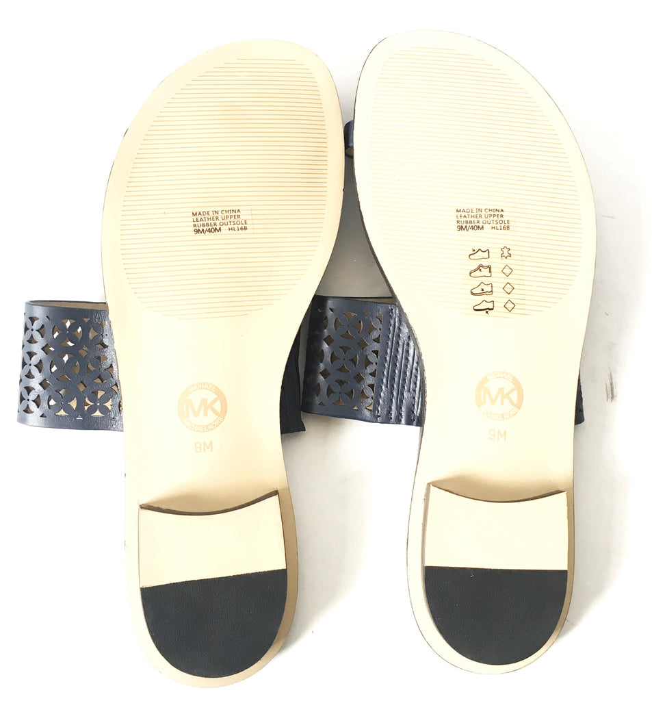 MICHAEL Michael Kors Navy Blue Leather 'Sonya' Toe Ring Sandals | Brand New |