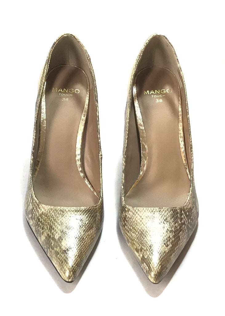 Mango Beige & Gold Snakeskin Heels | Gently Used |