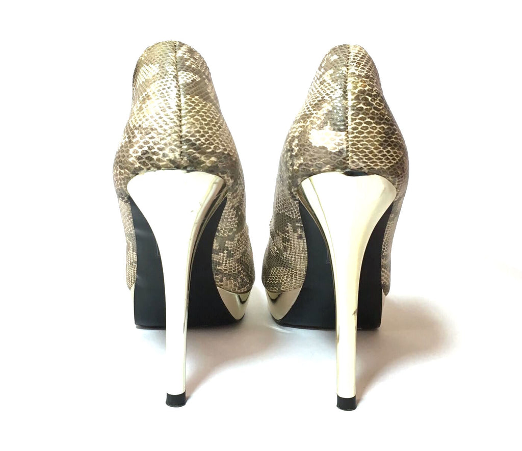 MANGO Snakeskin Peep-toe & Gold Platform Heels | Pre Loved |