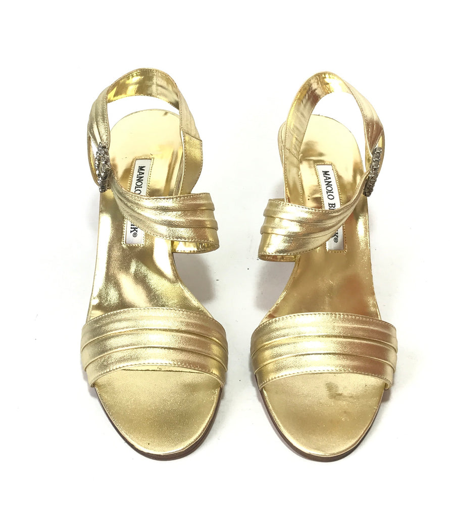 Manolo Blahnik 'KARENINASAN' Gold Rhinestone Buckle Heels | Brand New |