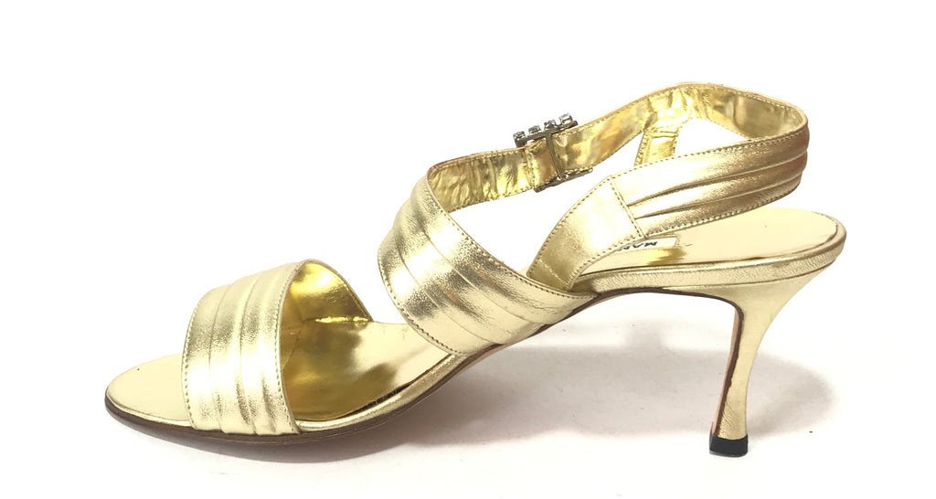 Manolo Blahnik 'KARENINASAN' Gold Rhinestone Buckle Heels | Brand New |