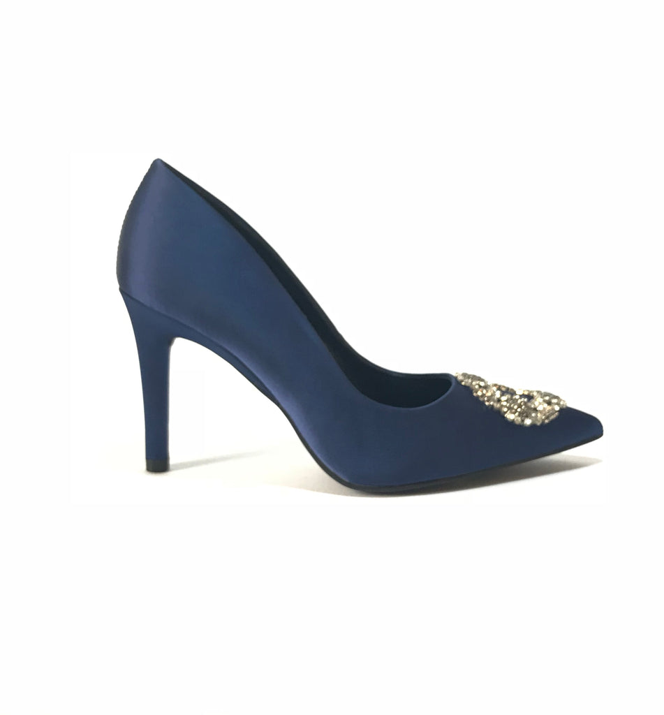 Marks & Spencer Rhinestone Cobalt Blue Satin Heels | Brand New |