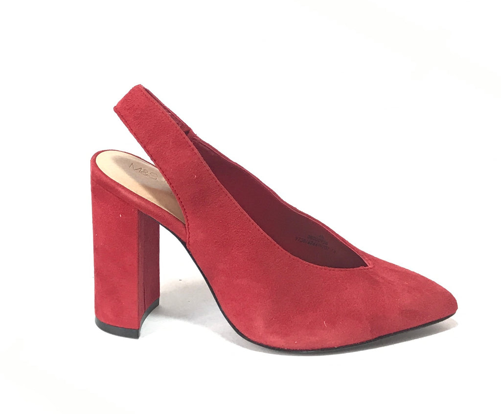 Marks & Spencer Red Pointed Suede Sling Back Mules | Like New |