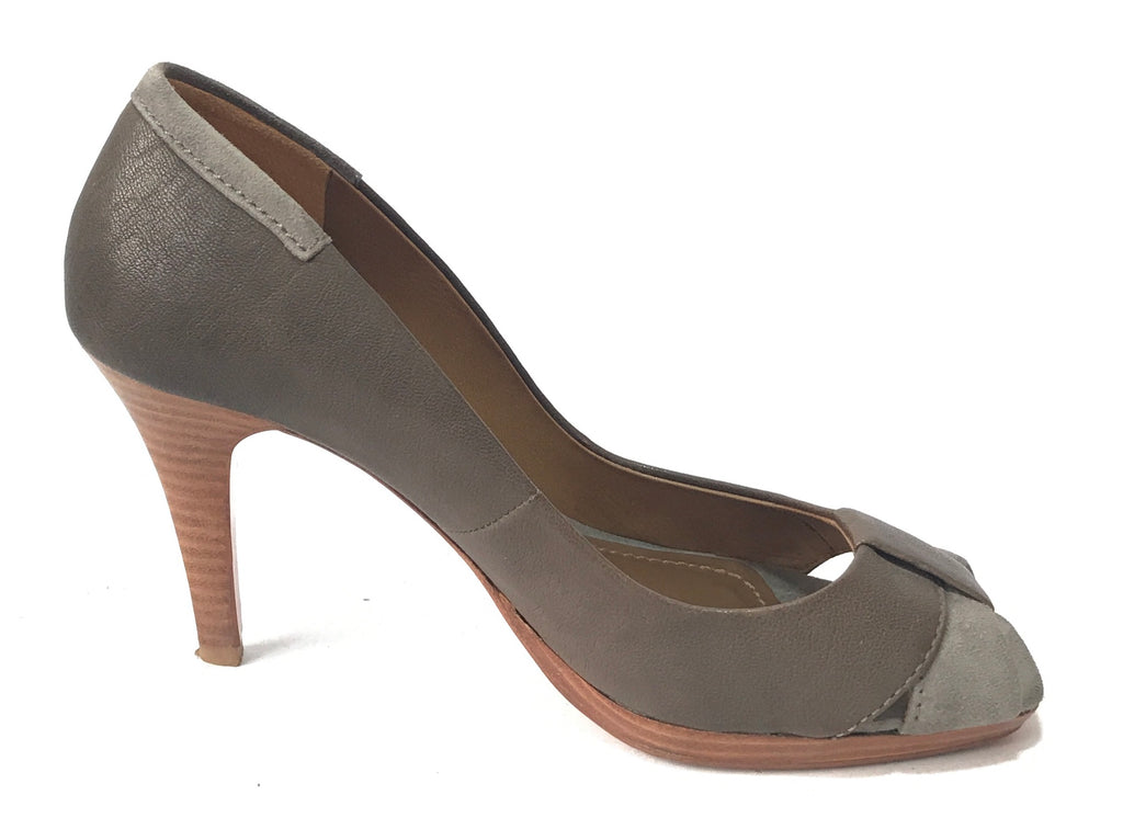 Massimo Dutti Grey Suede Leather Peep Toe Heels Pre Loved Secret Stash