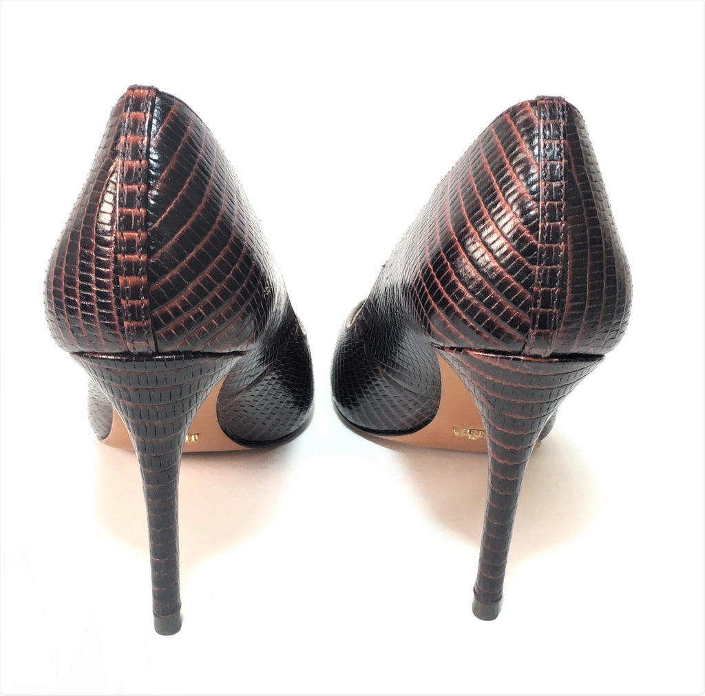 Massimo Dutti Brown Textured Leather Pointed Pumps | Brand New |
