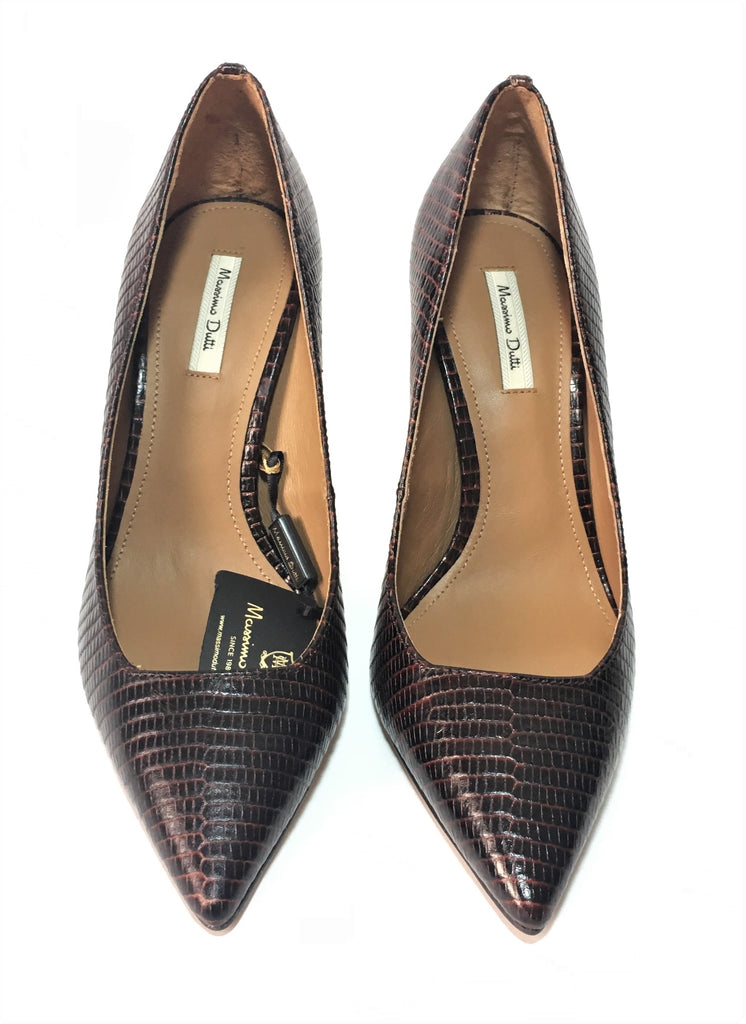 Massimo Dutti Brown Textured Leather Pointed Pumps | Brand New |