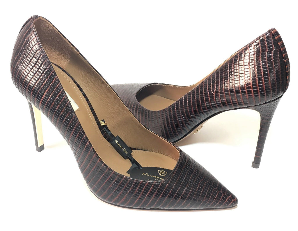Massimo Dutti Brown Textured Leather Pointed Pumps | Brand New |