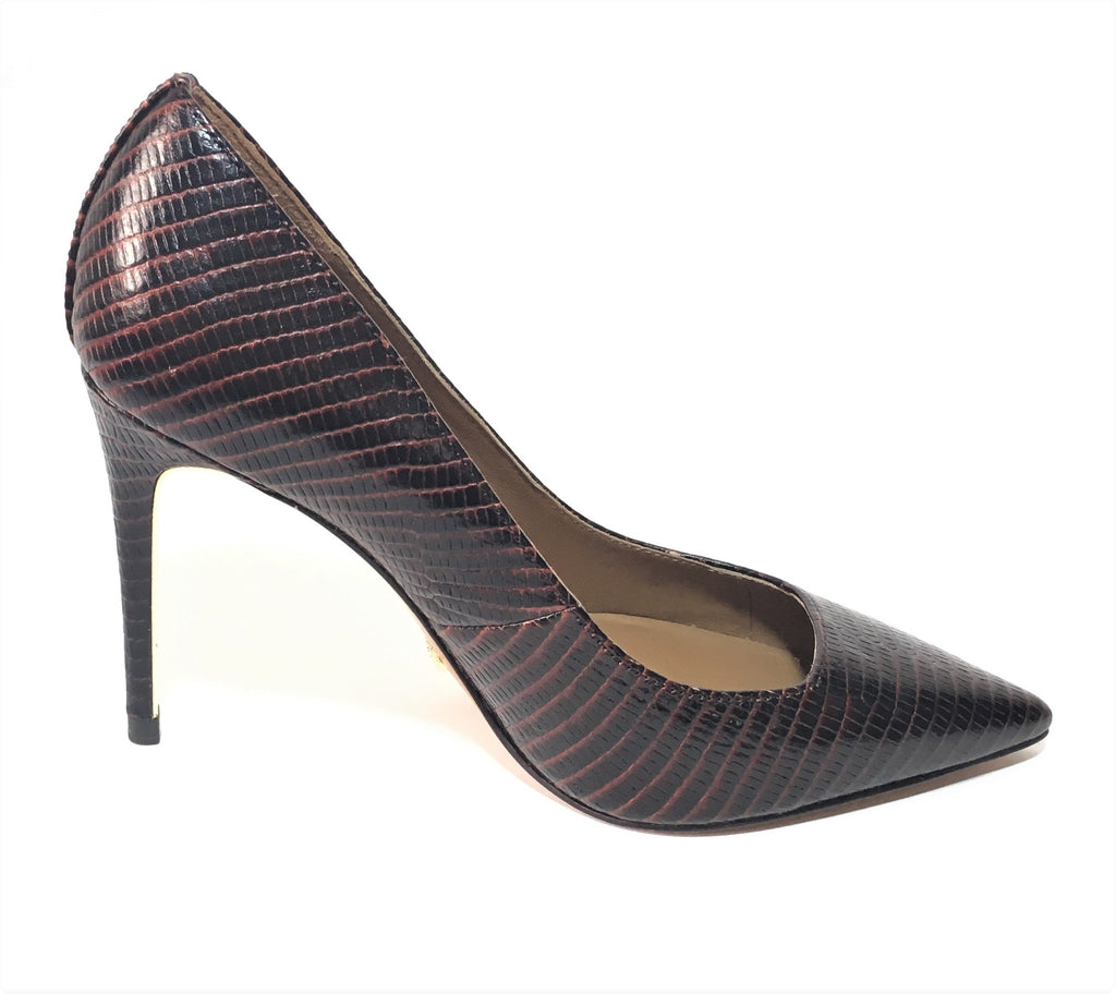 Massimo Dutti Brown Textured Leather Pointed Pumps | Brand New |