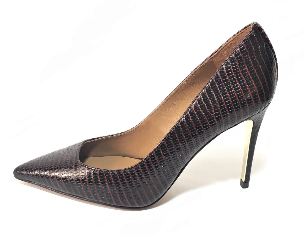 Massimo Dutti Brown Textured Leather Pointed Pumps | Brand New |