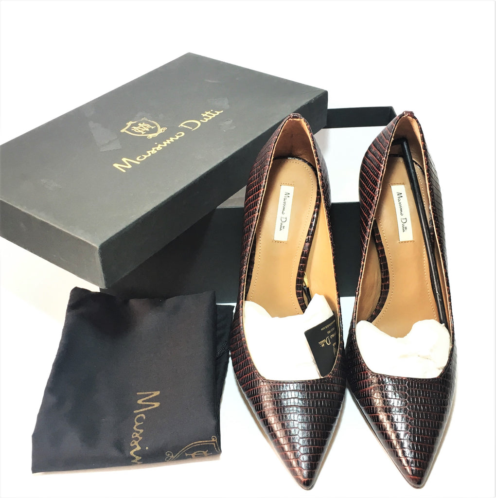 Massimo Dutti Brown Textured Leather Pointed Pumps | Brand New |