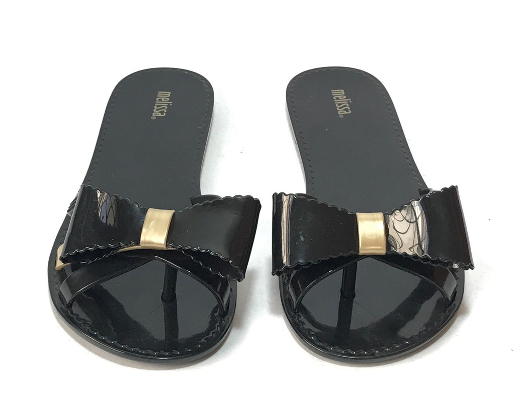 Melissa Black & Gold Bow Sandals | Like New |