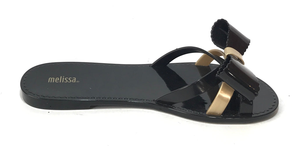 Melissa Black & Gold Bow Sandals | Like New |