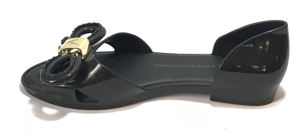 Melissa x Vitorino Campos Black Bow Peep Toe Flats | Gently Used |