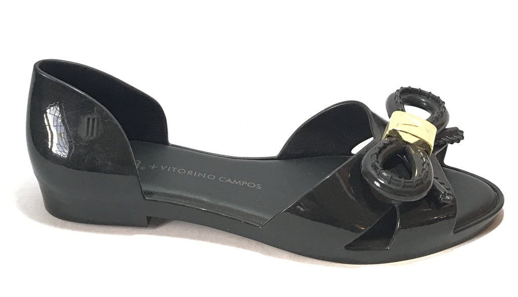 Melissa x Vitorino Campos Black Bow Peep Toe Flats | Gently Used |