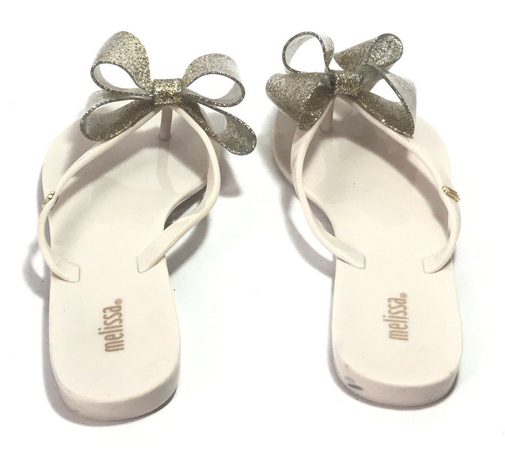 Melissa Cream & Gold Glitter Bow Sandals | Like New |