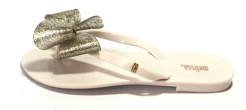 Melissa Cream & Gold Glitter Bow Sandals | Like New |