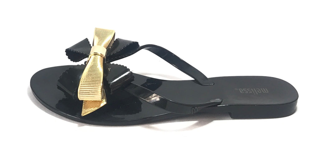 Melissa Gold & Black Bow Sandals | Like New |