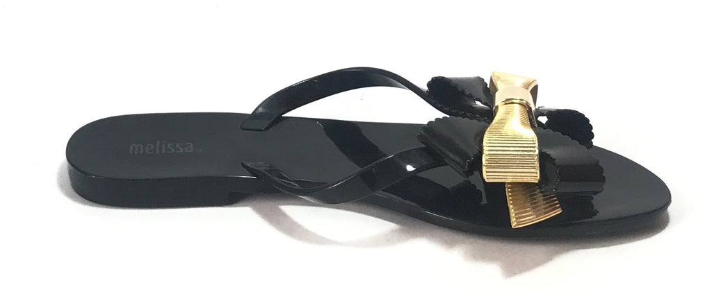 Melissa Gold & Black Bow Sandals | Like New |
