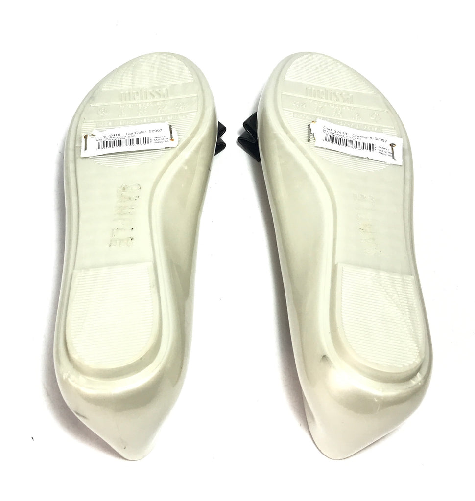 MELISSA Pearl & Black Bow Ballet Flats | LIKE NEW |