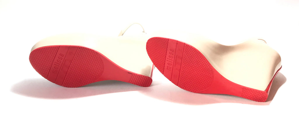 Melissa Beige & Red Stripe Peep Toe Wedges | Like New |
