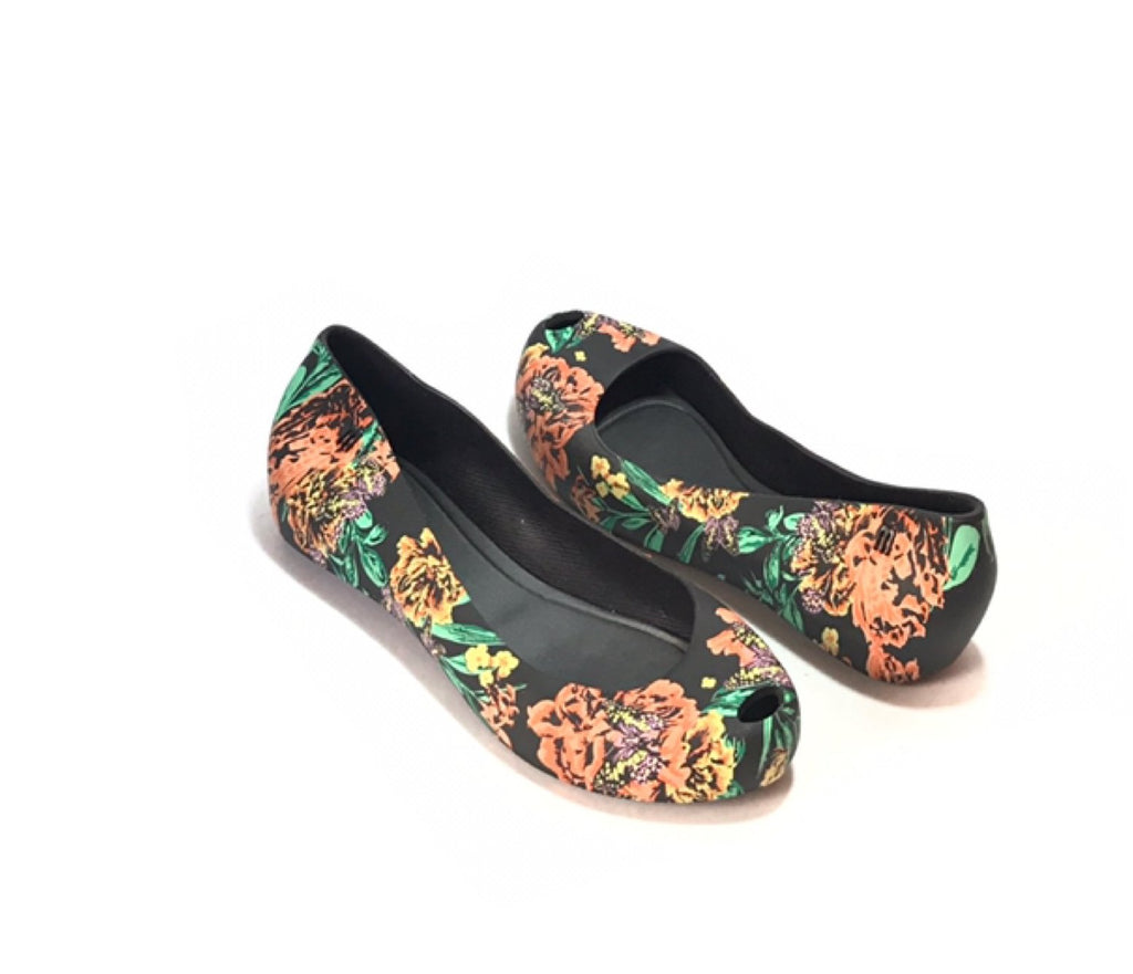 Melissa 'Ultragirl Preto' Printed Floral Ballet Flats | Like New |