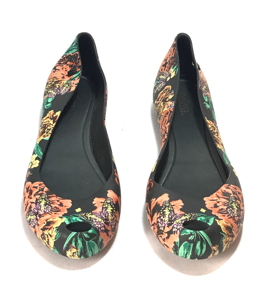 Melissa 'Ultragirl Preto' Printed Floral Ballet Flats | Like New |