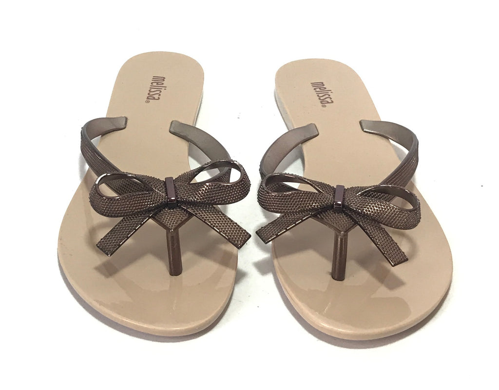 Melissa Beige & Chrome Bow Jelly Sandals | Like New |