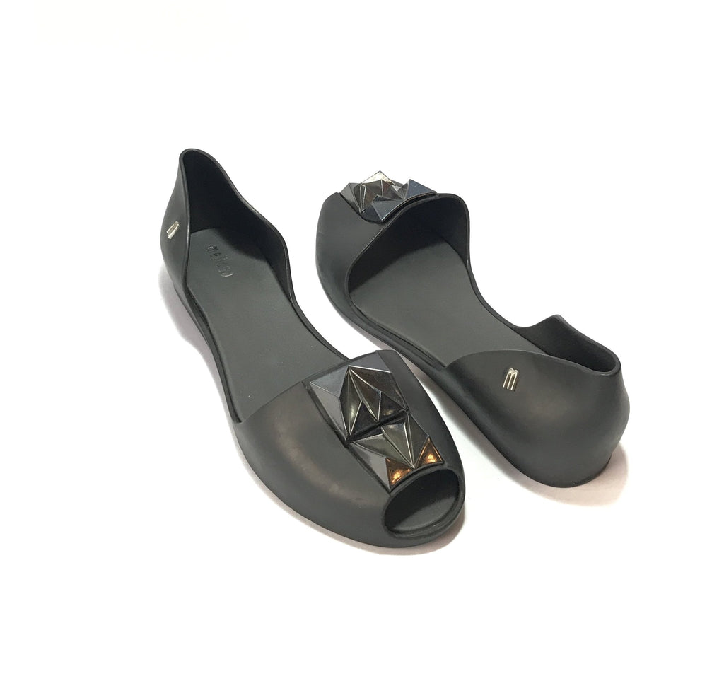 Melissa Black Crystal Embellished Ballet Flats | Like New |